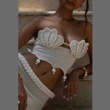 Carregar imagem no visualizador da galeria, Saia de Malha e Top em Crochê com Pérolas