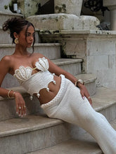 Carregar imagem no visualizador da galeria, Saia de Malha e Top em Crochê com Pérolas