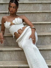 Carregar imagem no visualizador da galeria, Saia de Malha e Top em Crochê com Pérolas