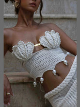 Carregar imagem no visualizador da galeria, Saia de Malha e Top em Crochê com Pérolas