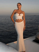 Carregar imagem no visualizador da galeria, Saia de Malha e Top em Crochê com Pérolas