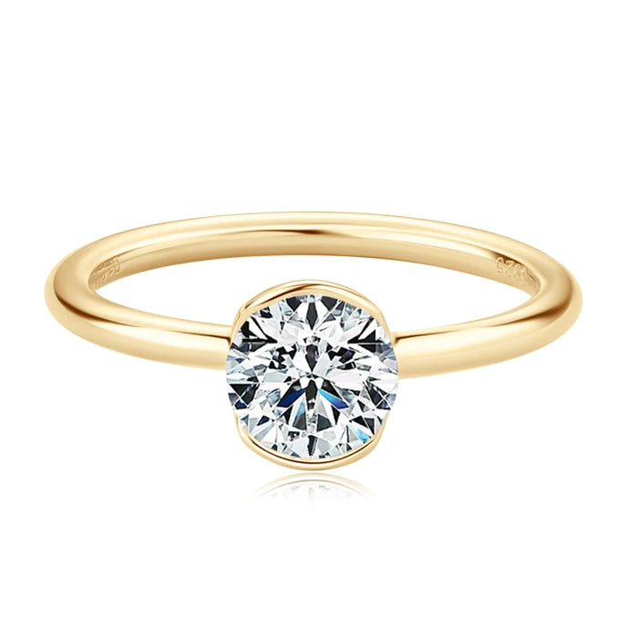 Anel Solitário de Moissanite - Prata 925 e Chapeamento em Ouro 18k