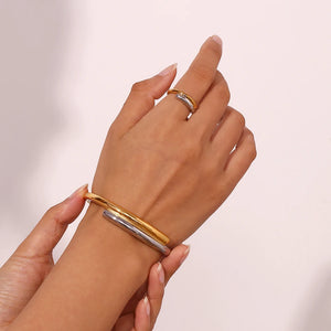 Anel e Bracelete Geométrico Minimalista - Aço inoxidável e Banho em Ouro 18k