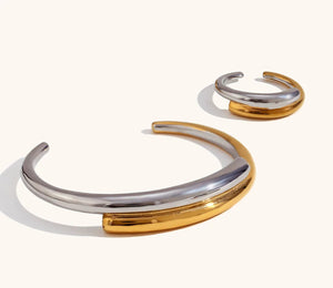 Anel e Bracelete Geométrico Minimalista - Aço inoxidável e Banho em Ouro 18k