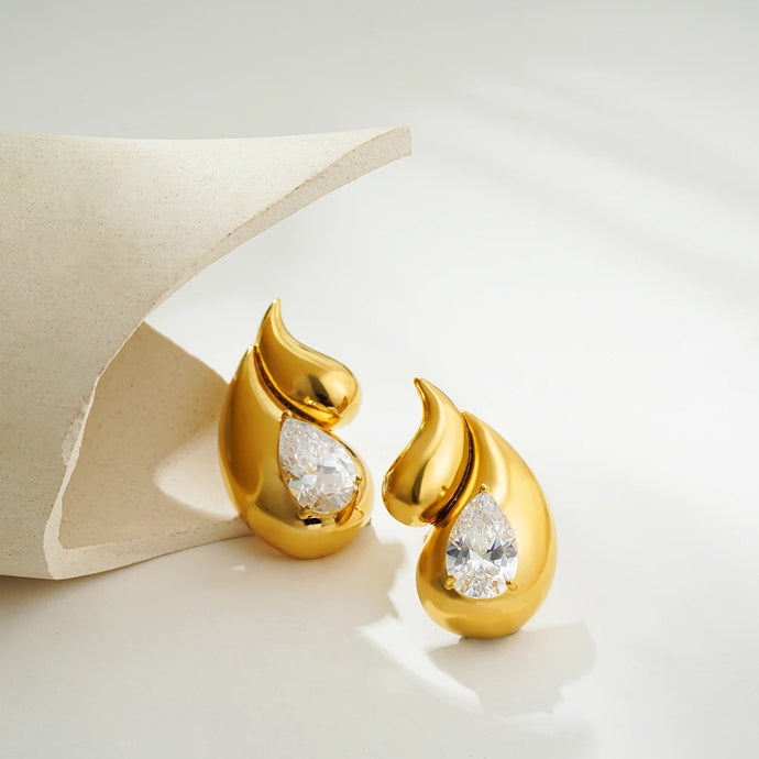 Brincos Gota de Zircônia Cúbica - Banho em Ouro (18k)