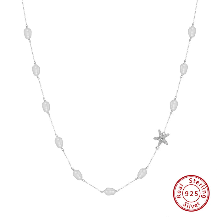 Colar de Pérolas de Água Doce com Estrela Prata 925