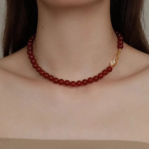 Colar e Pulseira  Pedra natural Ágata Vermelha - banho em Ouro 14k
