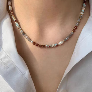 Colar e Pulseira de Pedras e Pérola de Água Doce