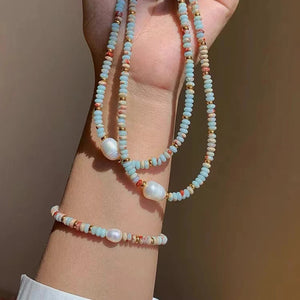Colar e pulseira  de pedras e pérola de água doce
