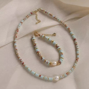 Colar e pulseira  de pedras e pérola de água doce