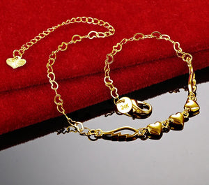Pulseira Corrente de Coração - Banho em Ouro 18k - 925