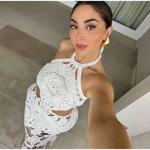 Vestido em Crochê com aplicações em 3D