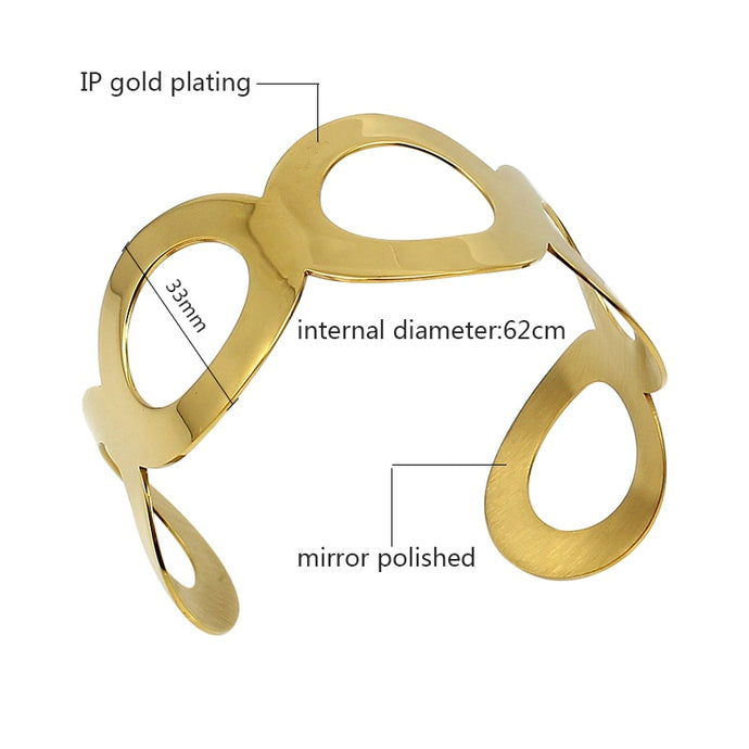 Bracelete Largo Dourado Vasado - Aço Inoxidável